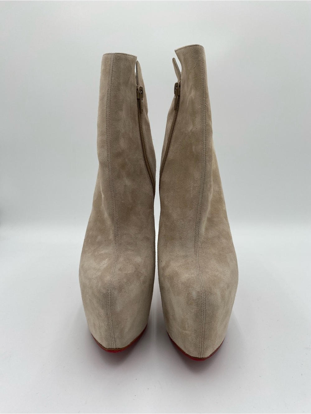 Christian Louboutin Beige Suede Ankle Booties with Signature Red Sole